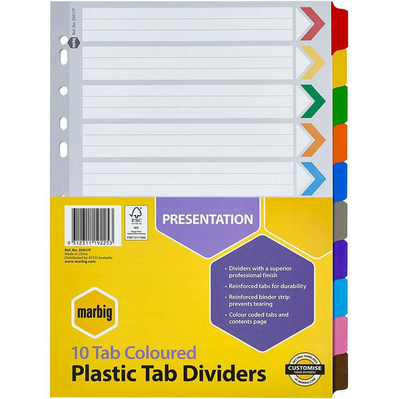 Marbig Index Divider Manilla 10 Tab A4 Assorted 35017F - SuperOffice