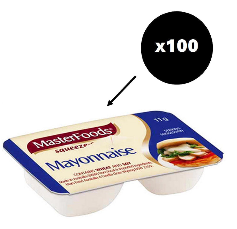 Masterfoods Mayonnaise Sauce Squeezy Individual Portions 11g 100 Carton Squeeze Bulk Box 156727(Mayo) - SuperOffice