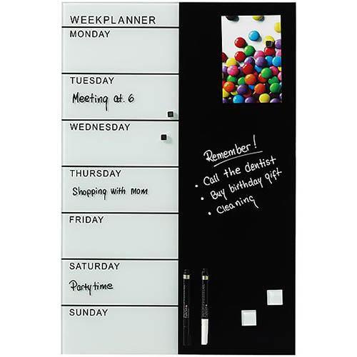 Naga Magnetic Glassboard Week Planner 400 X 600Mm Black/White 12002 - SuperOffice