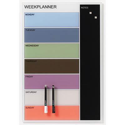 Naga Magnetic Glassboard Week Planner 400 X 600Mm Multi Colour 12072 - SuperOffice