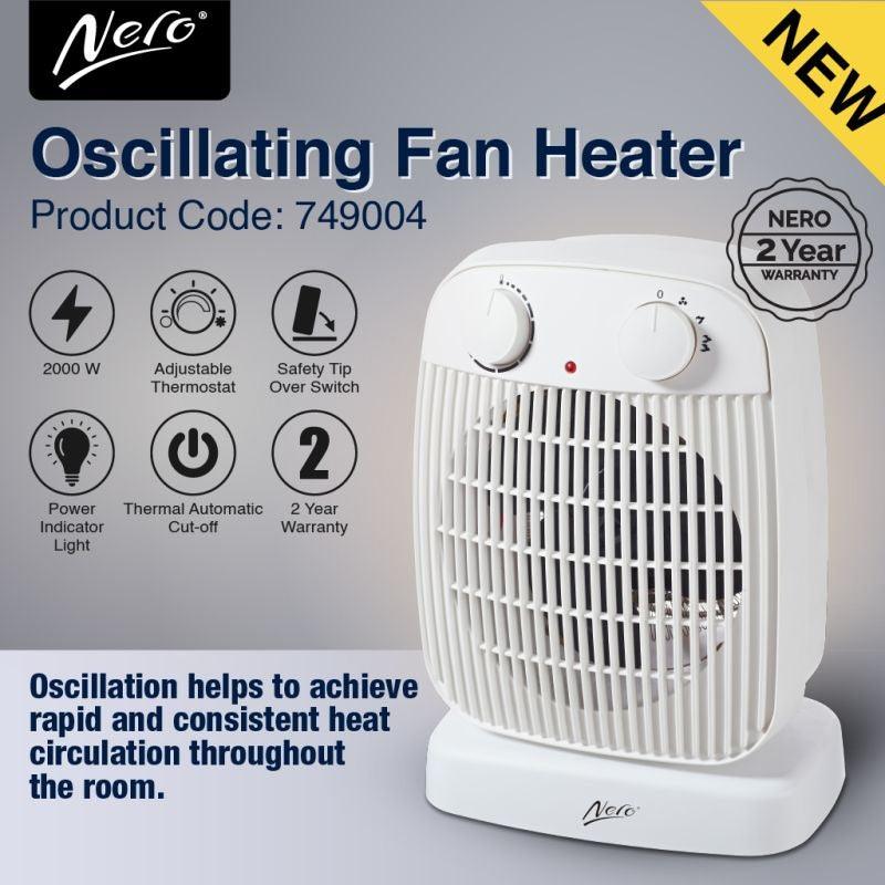 Nero Portable Fan Heater Oscillating Rotating Cool/Warm/Hot 2000W 749004 - SuperOffice