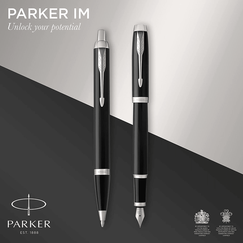 Parker IM Duo Ballpoint Fountain Pen Gift Box Ink Refill Cartridge Set Gloss Black Chrome Trim 2093215 - SuperOffice