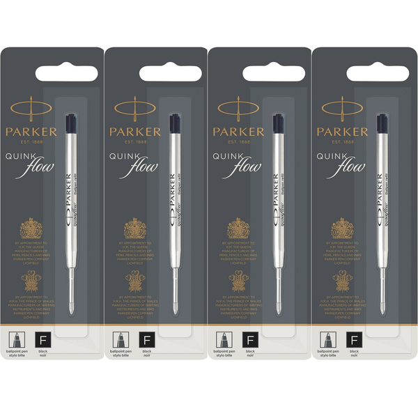 Parker Quink Flow Pen Refill Ballpoint Fine Black Pack 4 1950367 (4 Pack BLACK FINE) - SuperOffice