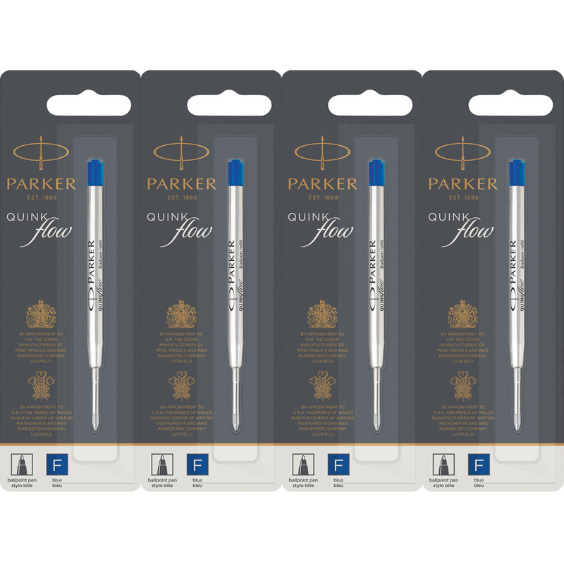 Parker Quink Flow Pen Refill Ballpoint Fine Blue Pack 4 1950368 (4 Pack BLUE FINE) - SuperOffice