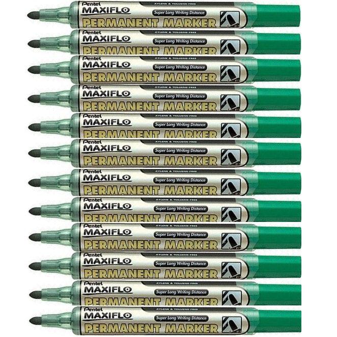 Pentel Maxiflo Permanent Marker Bullet Point Green Box of 12 NLF50-D (Box 12) - SuperOffice