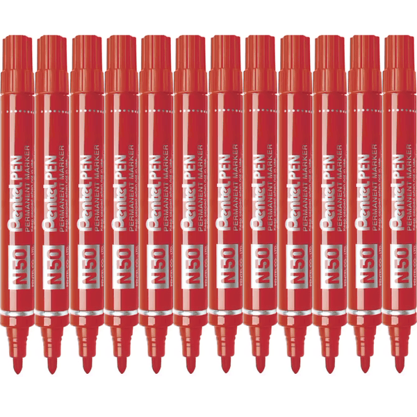 Pentel N50 Permanent Marker Bullet Tip 1.5mm Red Box 12 N50-B (Box 12) - SuperOffice