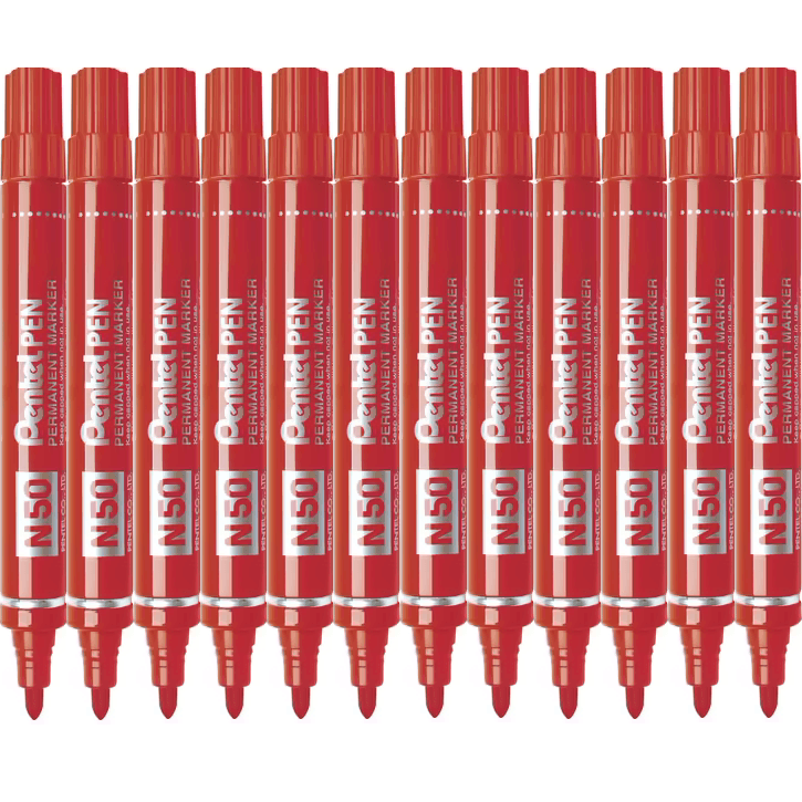 Pentel N50 Permanent Marker Bullet Tip 1.5mm Red Box 12 N50-B (Box 12) - SuperOffice