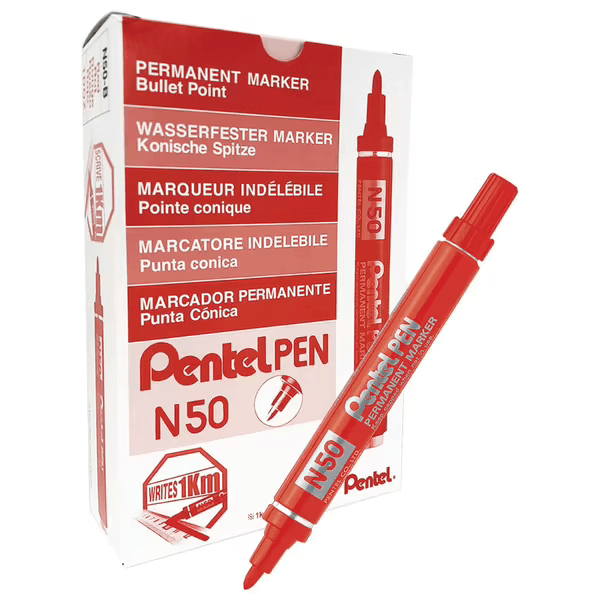 Pentel N50 Permanent Marker Bullet Tip 1.5mm Red Box 12 N50-B (Box 12) - SuperOffice