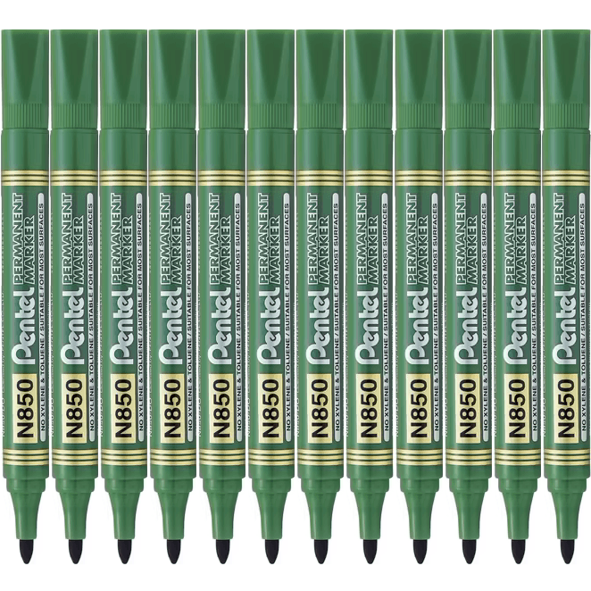 Pentel N850 Permanent Marker Bullet Tip 1.5mm Point Green Box 12 N850-D (Box 12) - SuperOffice