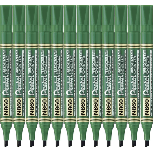 Pentel N860 Permanent Marker Chisel Point Green Box 12 N860-D - SuperOffice