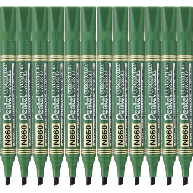 Pentel N860 Permanent Marker Chisel Point Green Box 12 N860-D - SuperOffice