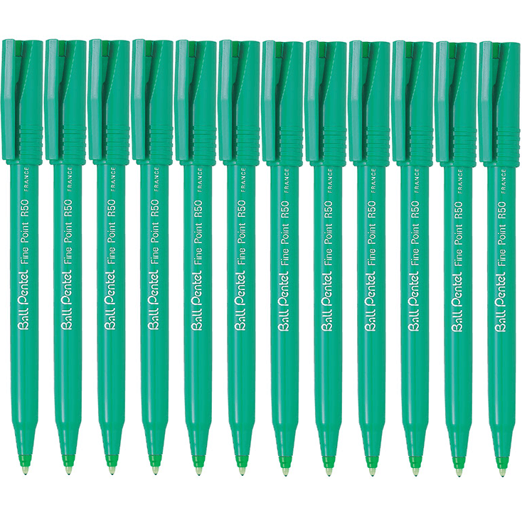 Pentel R50 Rollerball Pen Fine 0.8mm Green Box 12 R50-D (Box 12) - SuperOffice