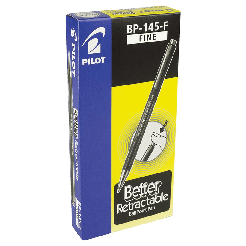 Pilot Better Retractable Ballpoint Pen 0.7mm Fine Black Box 12 BP145F (Black Fine Box 12) - SuperOffice