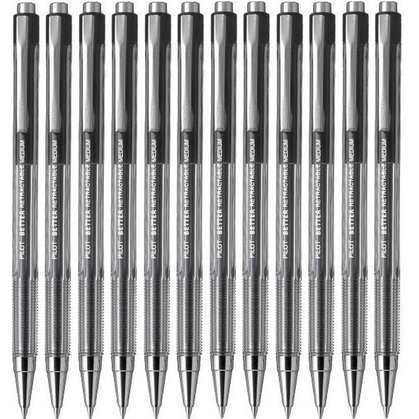 Pilot Better Retractable Ballpoint Pen 1.0mm Medium Black Box 12 BP145M (Black Med Box 12) - SuperOffice