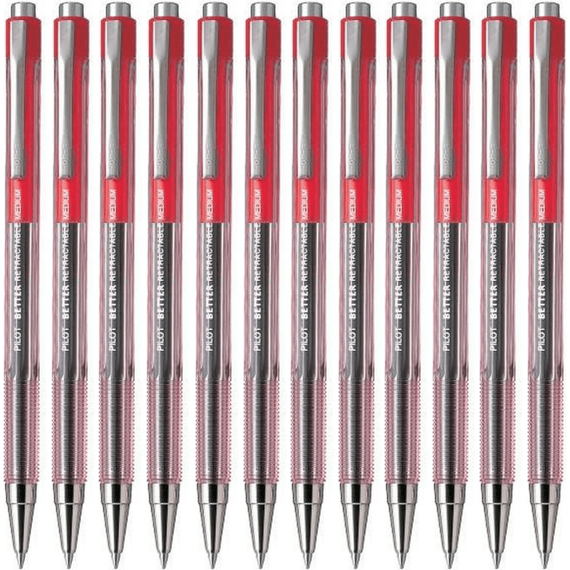 Pilot Better Retractable Ballpoint Pen 1.0mm Medium Red Box 12 BP145M (Red Med Box 12) - SuperOffice