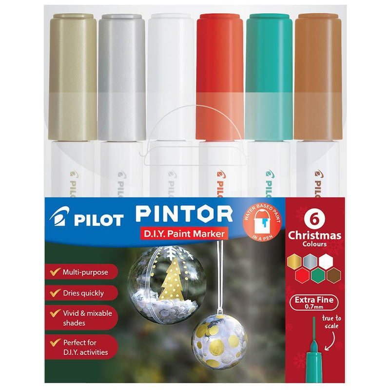 Pilot Pintor Paint Marker Extra Fine Bullet Point 0.7Mm Christmas Assorted Wallet 6 637051 - SuperOffice