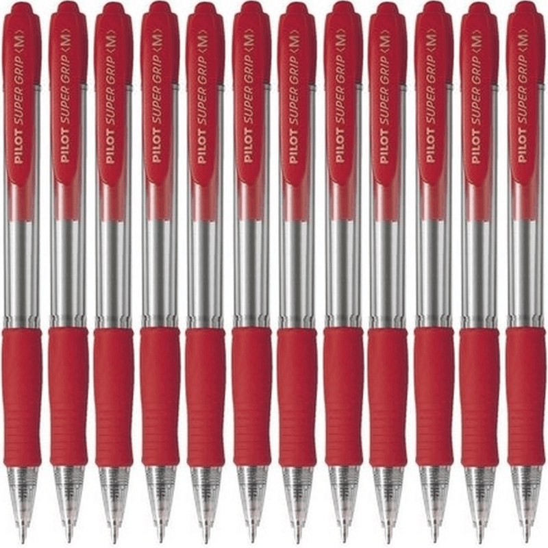 Pilot Super Grip Retractable Ballpoint Pen Medium 1.0mm Red Box 12 BPGP10RMR (Red Med Box 12) - SuperOffice