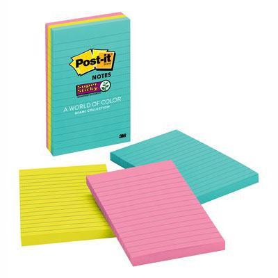 Post-It 660-3Ssmia Super Sticky Notes 100 X 148Mm Miami Pack 3 6603SSMIA - SuperOffice