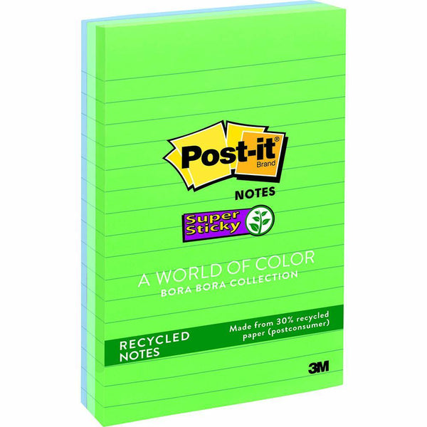 Post-It 660-3Sst Recycled Super Sticky Lined Notes 101 X 152Mm Bora Bora Pack 3 70005251429 - SuperOffice