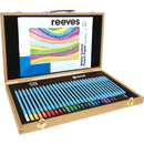 Reeves 34pc Watercolour Coloured Pencils Pad Eraser Sharpener Set Wooden Box 0063240 - SuperOffice