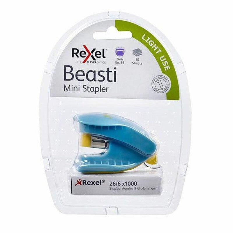 Rexel Beasti Mini Stapler Blue/Yellow 210841 - SuperOffice