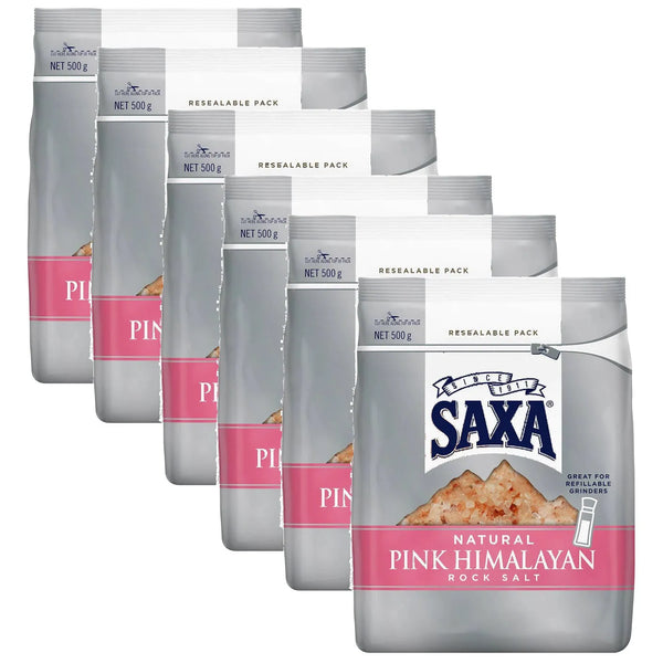 Saxa Natural Pink Himalayan Rock Salt Refill 500g Pack 6 Bulk Carton 671979(Pack 6) - SuperOffice