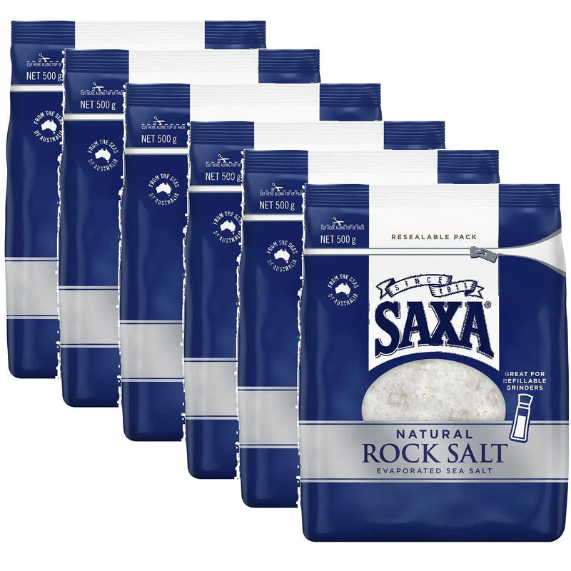 Saxa Natural Rock Salt Refill 500g Pack 6 Bulk Carton 934110 (6 Pack) - SuperOffice