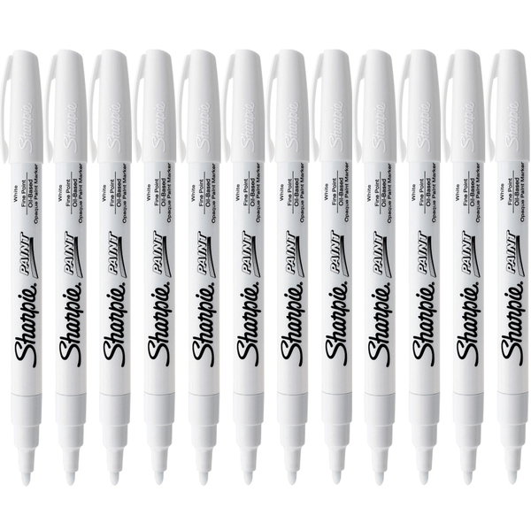Sharpie Paint Marker Pen Oil Based Fine 1.0mm White Pack 12 35543 (Box 12) - SuperOffice