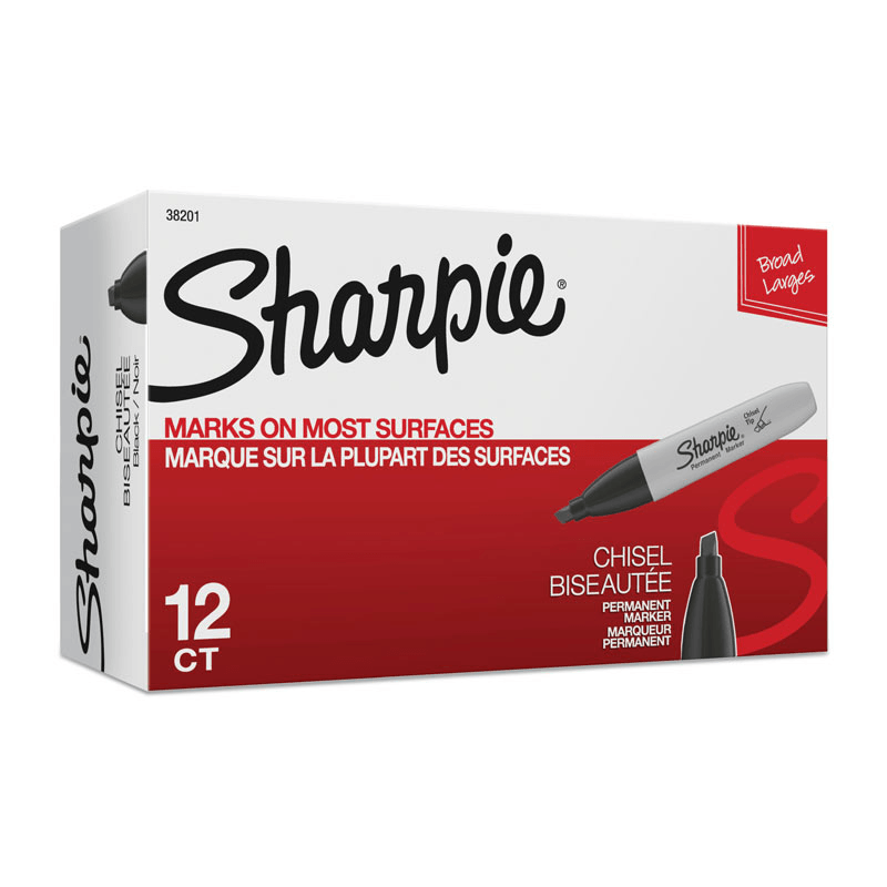 Sharpie Permanent Marker Chisel Point Broad Black Box 11 38201 (Box 11) - SuperOffice