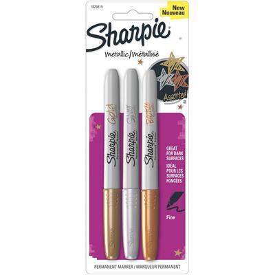 Sharpie Permanent Marker Fine Point 1.0Mm Metallic Assorted Gold/Silver/Bronze Pack 3 1823815 - SuperOffice