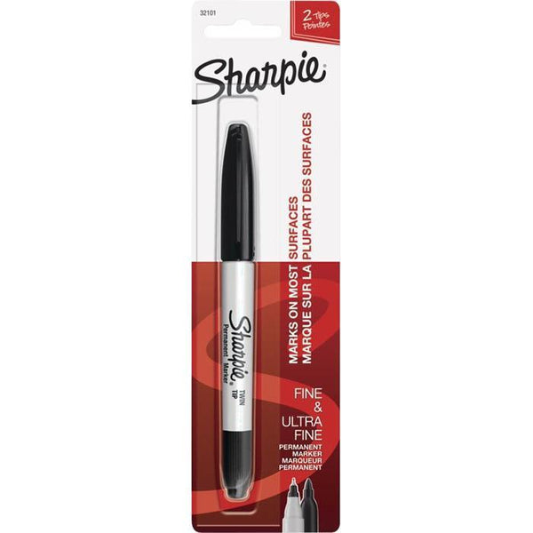 Sharpie Permanent Marker Twin Tip 1.0Mm / 0.3Mm Black Hangsell 32101PP - SuperOffice