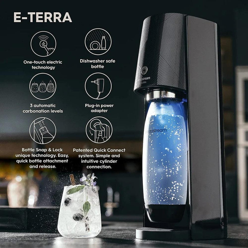 Sodastream E-Terra Starter Pack Soft Fizzy Drink Sparkling Electric Maker Soda Stream Black 1012911611 - SuperOffice