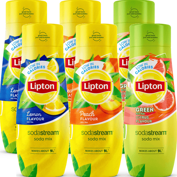 SodaStream Lipton Lemon Peach Green Ice Tea Variety Assorted Pack Syrup Mix 440mL Pack 6 [SODA5] Lipton Lemon|Peach|Green Tea| - SuperOffice