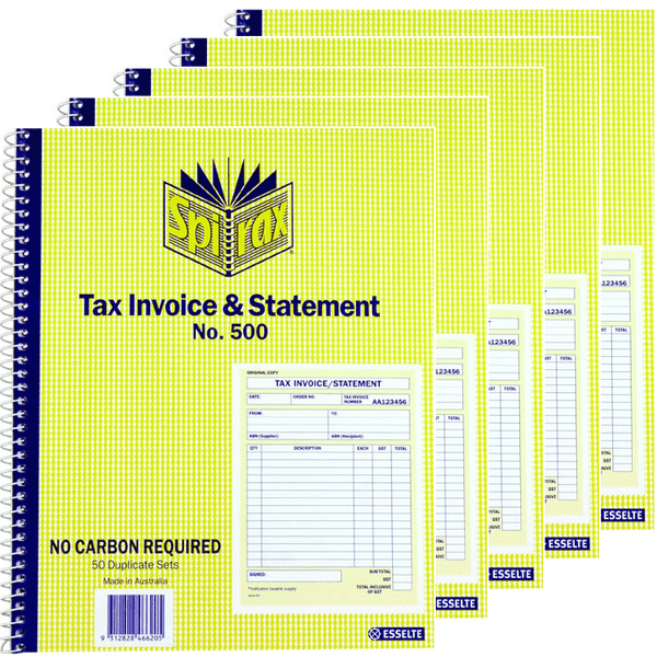 Spirax 500 Tax Invoice Statement Book Quarto 250x200mm 5 Pack 56500 (5 Pack) - SuperOffice