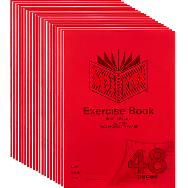 Spirax P100 Exercise Book Ruled 8mm 70GSM 48 Page A4 Red 20 Pack 56100P (20 Pack) - SuperOffice