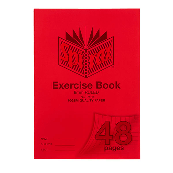 Spirax P100 Exercise Book Ruled 8mm 70GSM 48 Page A4 Red 20 Pack 56100P (20 Pack) - SuperOffice