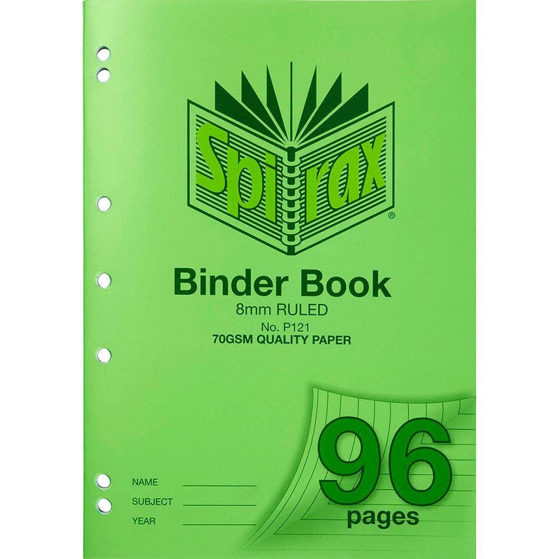 Spirax P121 Binder Book 8mm Ruled 96 Pages A4 Green Pre-Punched Pack 8 56121P (8 Pack) - SuperOffice