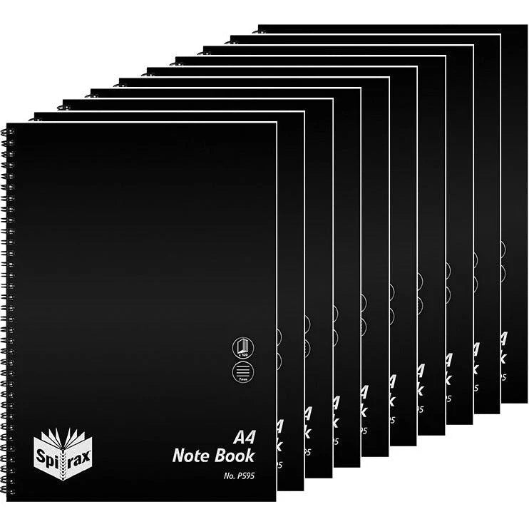 Spirax P595 Notebook 7mm Ruled Polypropylene Cover Spiral  120 Page A4 Black 10 Pack