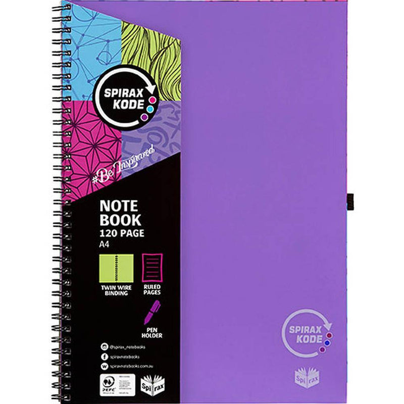 Spirax P957 Kode Notebook Spiral Bound 120 Ruled Page A4 Purple 56957PU - SuperOffice