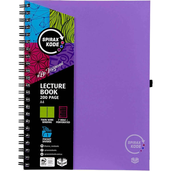 Spirax P958 Kode Lecture Book 200 Page A4 Purple 56958PU - SuperOffice