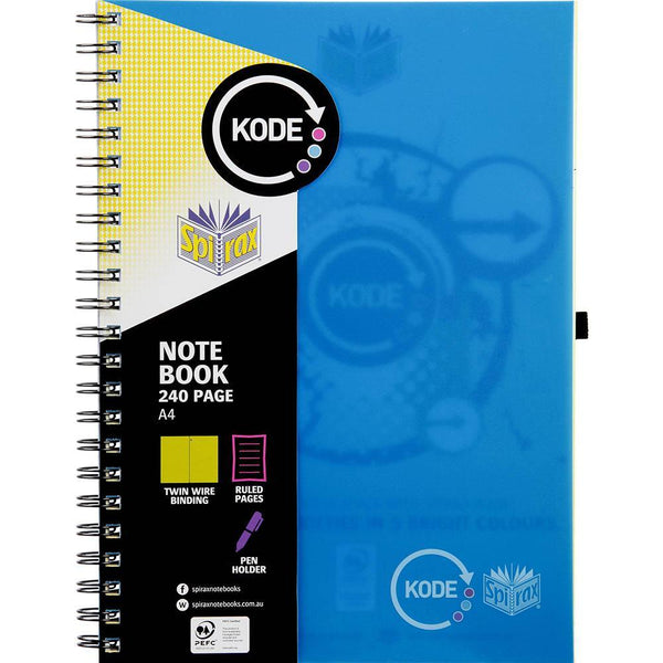 Spirax P959 Kode Notebook Spiral Bound 240 Ruled Page A4 Blue 56959B - SuperOffice