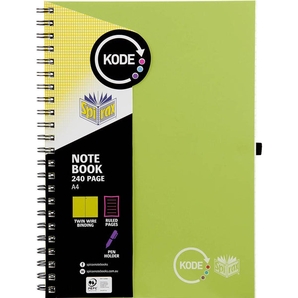 Spirax P959 Kode Notebook Spiral Bound 240 Ruled Page A4 Green 56959G - SuperOffice