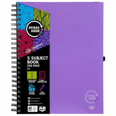 Spirax P960 Kode 5-Subject Notebook Spiral Bound 250 Page A4 Assorted 56960SRT - SuperOffice