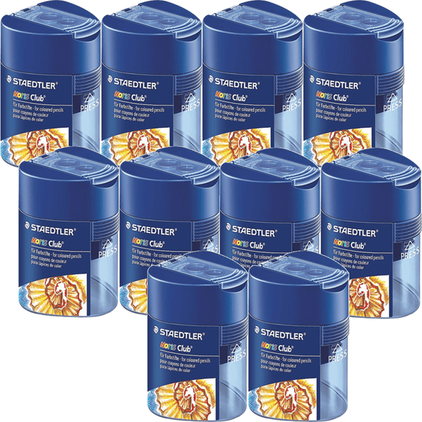 Staedtler Noris Pencil Sharpener Double Hole Barrel Tub Triangular Box 10 BULK 512 128 (Box 10) - SuperOffice