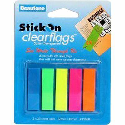 Stick On Clearflags 25 Sheets 12 X 45Mm Assorted Pack 5 100852296 - SuperOffice