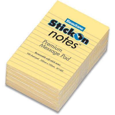 Stick On Notes Message Pad 100 Sheets 102 X 52Mm Yellow Pack 6 100852302 - SuperOffice