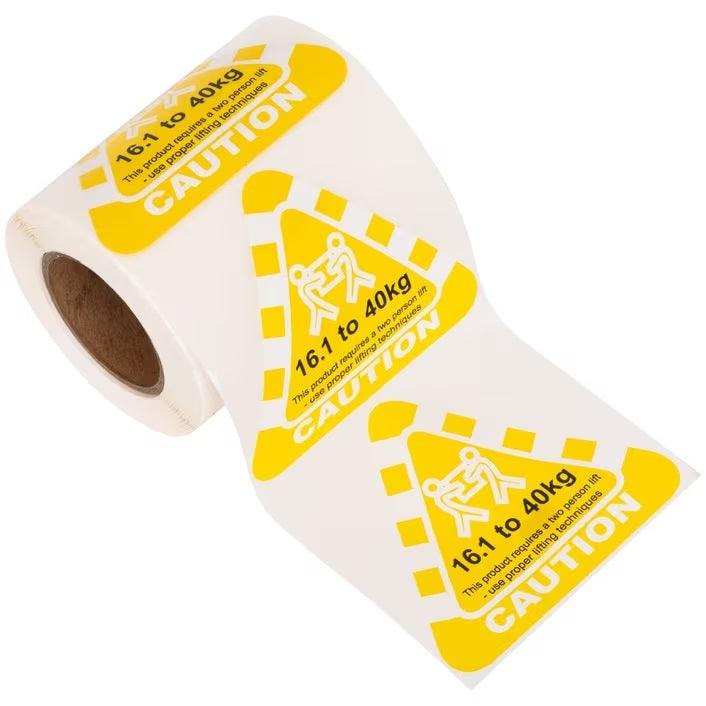 Stock Forms Caution 16.1-40kg Labels 80x70mm Yellow 250 Labels Roll CAUTION Y 80X70 - SuperOffice