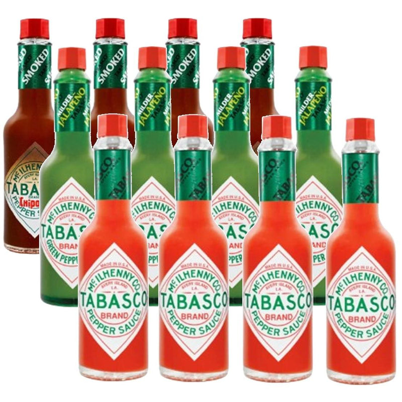 Tabasco Mix 12 Pack Original Red/Chipotle/Green Pepper Hot Sauce 60ml Variety Box TAB60mL/Original/RedPepper/Chipotle/GreenPepper - SuperOffice