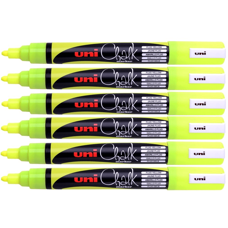 Uni-Ball Chalk Marker Bullet Tip 2.5Mm Fluoro Yellow 6 Pack PWE5MFLY - SuperOffice