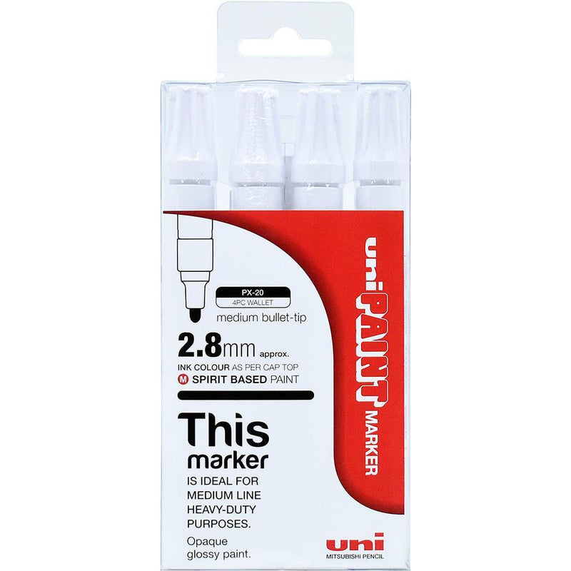 Uni-Ball Px-20 Paint Marker Bullet Tip 2.2Mm White Pack 4 PX204PWH - SuperOffice